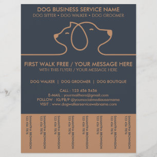 Flyer Servicio de Paseador de Perros Lineart Marrón Azul