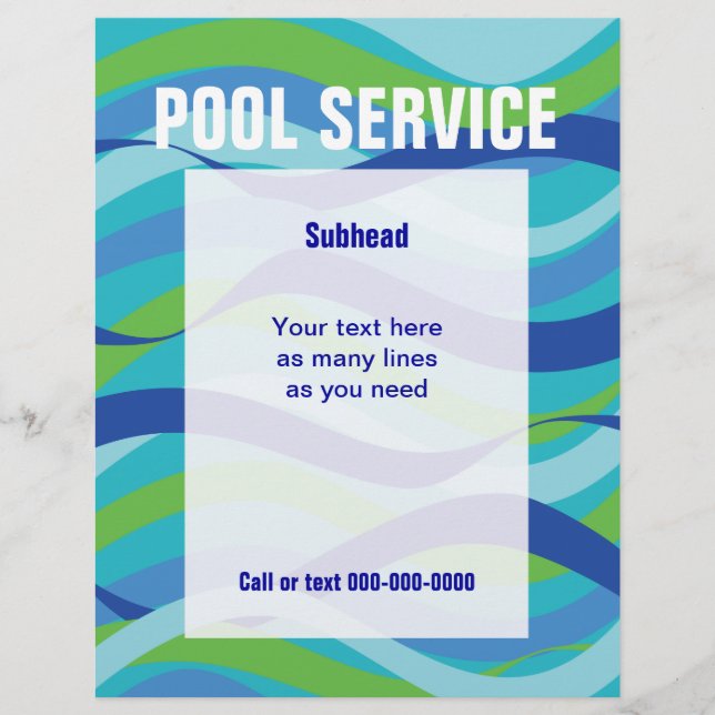 Flyer Servicio de Piscina con texto personalizado (Frente)