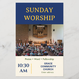 Flyer Servicio Dominical de la Iglesia Moderna Azul Real