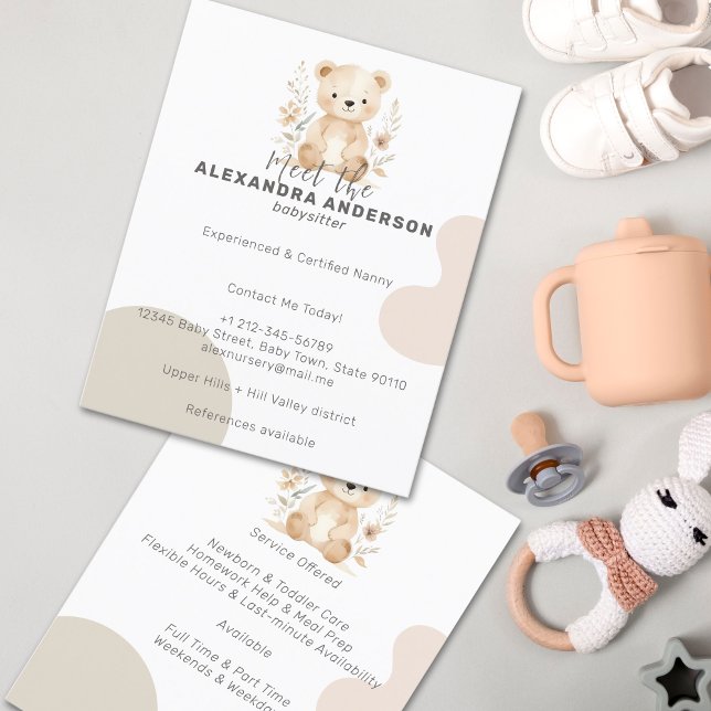 Flyer Servicio Infantil Cuado Boho Floral Bear Watercolo (Cute Boho Floral Bear Watercolor Child Service Flyer)