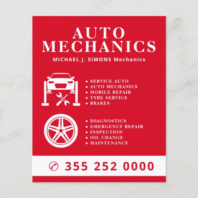 Flyer Servicio móvil de mecánico profesional de reparaci (Frente)