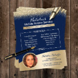 Flyer Servicio notarial móvil de la marina azul y foto d<br><div class="desc">Volantes fotográficos de Purpurina Blue & Gold del Servicio de Notarios Móviles.</div>