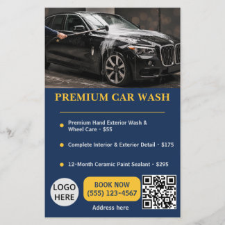 Flyer Servicio Profesional de Lavado de Autos Navy Gold