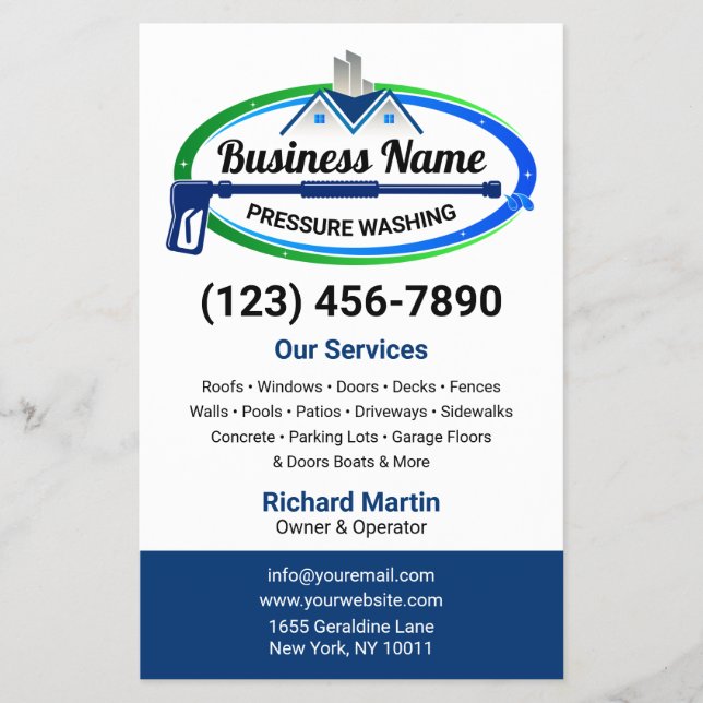 Flyer Servicio Profesional de Lavado de Presión Azul Ver (Frente)