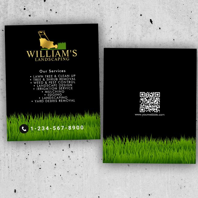Flyer Servicios de corte para la siembra de césped, logo (Lawn Mowing Cutting Services, Lawn Care Gold Logo Flyer)
