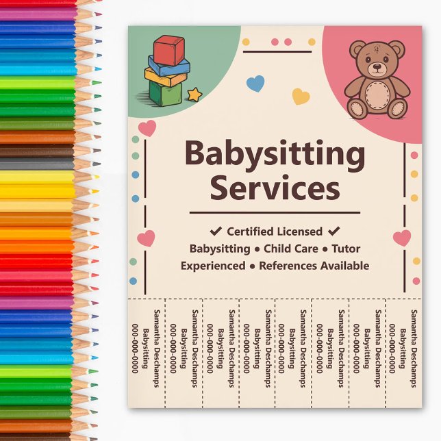 Flyer Servicios de Cuidado de Niños Tiras Desgarrables V (Babysitting Services Tear Off Strips Flyer)