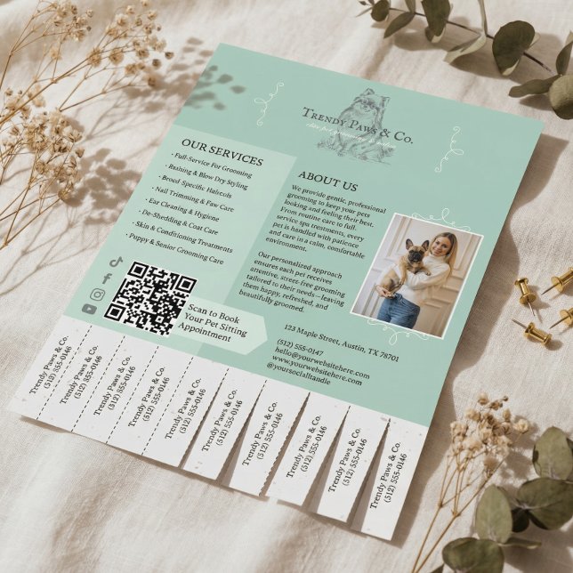 Flyer Servicios de Cuidado de Perros y Gatos Grooming pa (Pet Grooming Dog Cat Care Services Tear Off Tabs Flyer)