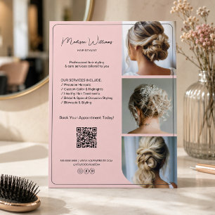 Flyer Servicios de Estilista de Pelo de Salón 3 Fotos QR
