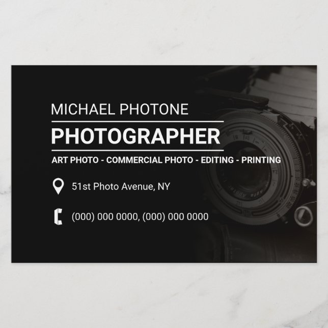 Flyer Servicios de fotografía estilo negro desvanecido (Frente)
