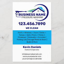 Flyer Servicios de lavado a presión blanca y azul