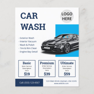 Flyer Servicios de lavado de autos Navy Blue Promocional