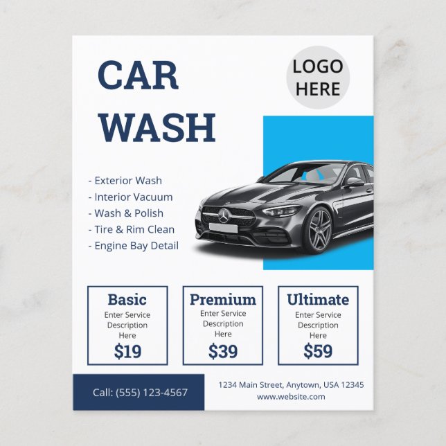 Flyer Servicios de lavado de autos Navy Blue Promocional (Frente)