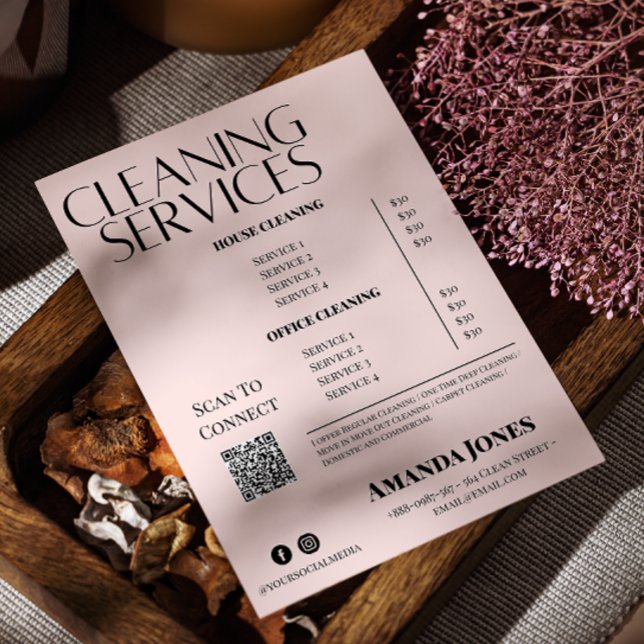 Flyer Servicios de Limpieza Ama de Casa Precio Rosa Past (Cleaning Services Maid Price Pastel Pink Flyer)