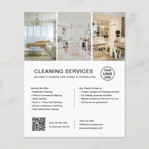 Flyer Servicios de Limpieza Blanca Moderna QR Negocio