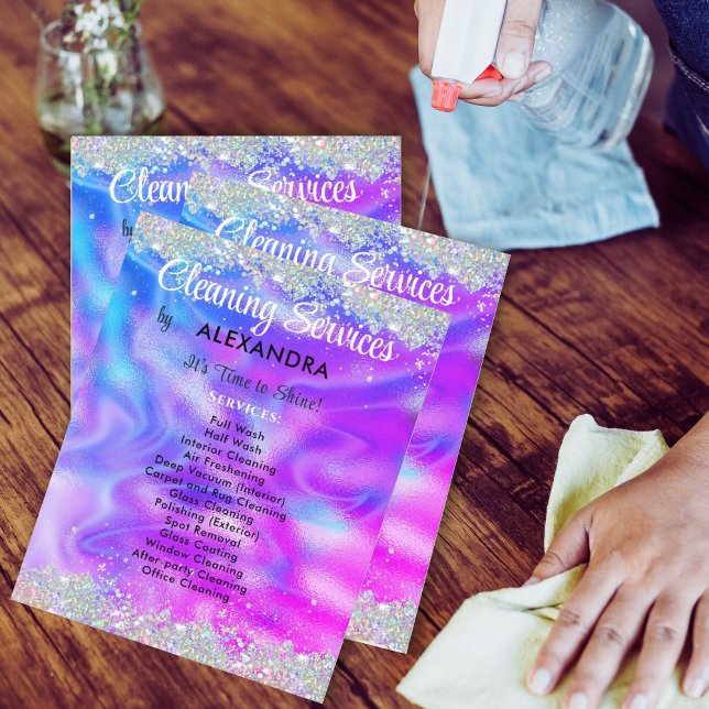 Flyer Servicios de limpieza Casa Holográfica Púrpura (Subido por el creador)