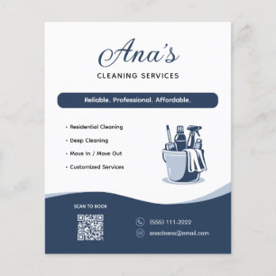 Flyer Servicios de limpieza Código QR azul de limpieza d
