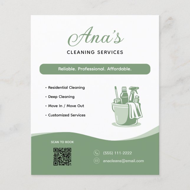 Flyer Servicios de limpieza Código QR verde (Frente)