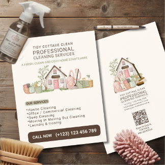 Flyer Servicios de Limpieza de Casa de Acuarela Acogedor