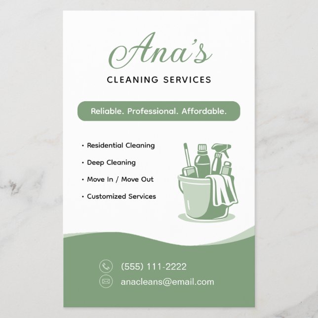 Flyer Servicios de Limpieza de Casas Limpieza Verde (Frente)