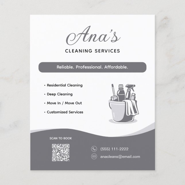Flyer Servicios de limpieza Gray Código QR (Frente)