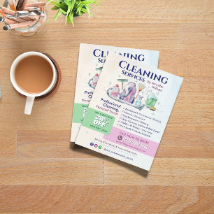 Flyer Servicios de limpieza - Ilustración en acuarela