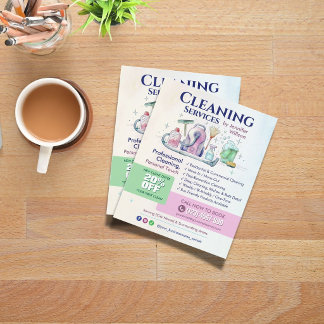 Flyer Servicios de limpieza - Ilustración en acuarela