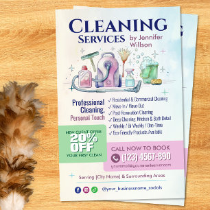 Flyer Servicios de limpieza - Ilustración en acuarela