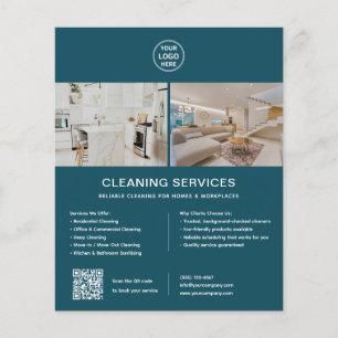 Flyer Servicios de limpieza Logotipo personalizado QR az