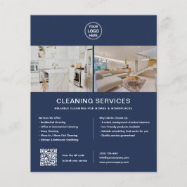 Flyer Servicios de limpieza Logotipo personalizado QR az