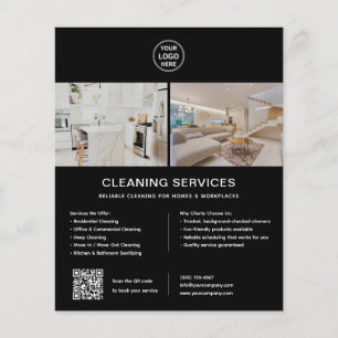 Flyer Servicios de Limpieza Logotipo Personalizado QR Ne