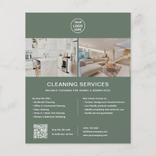 Flyer Servicios de limpieza Logotipo personalizado QR ve