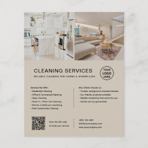 Flyer Servicios de Limpieza Minimalista Beige QR Negocio