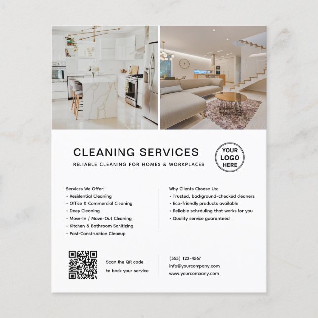 Flyer Servicios de Limpieza Minimalista QR Empresarial (Frente)