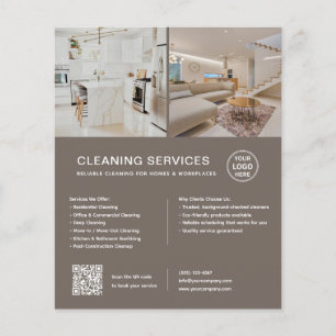 Flyer Servicios de Limpieza Minimalista Taupe QR Empresa