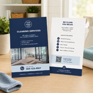 Flyer Servicios de limpieza modernos azules con QR