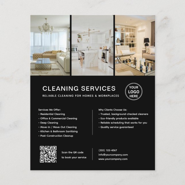 Flyer Servicios de Limpieza Modernos Código QR Negocio N (Frente)
