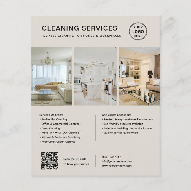 Flyer Servicios de Limpieza Modernos QR Empresa (Frente)
