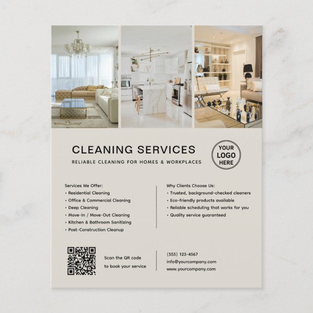 Flyer Servicios de Limpieza Modernos QR Empresa (Frente)