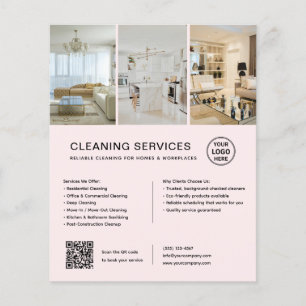 Flyer Servicios de Limpieza Modernos QR Rosa Negocio