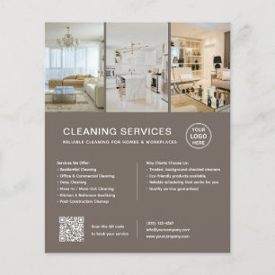 Flyer Servicios de Limpieza Modernos Taupe QR Negocio