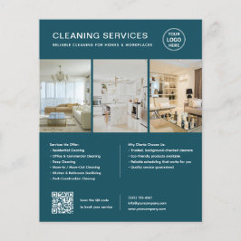 Flyer Servicios de limpieza modernos Teal QR Business