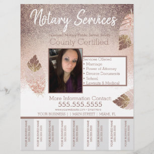 Flyer Servicios de Notaría Rosa Marrón Brillo Desgarrar