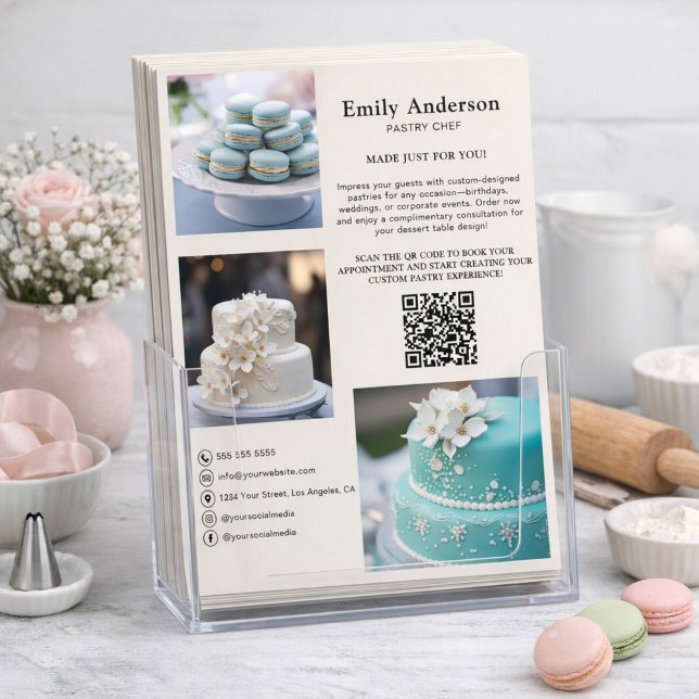 Flyer Servicios de Panadería del Chef Pastelero Código Q (Pastry Chef Bakery Services Photo QR Code Flyer)