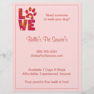 Flyer Servicios de paseo de perros con amor brillante Ro