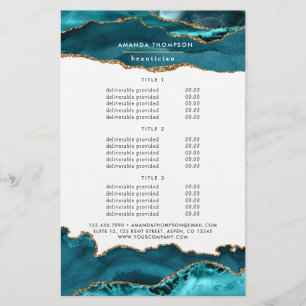 Flyer Servicios de piedra de ágata dorada y turquesa - V