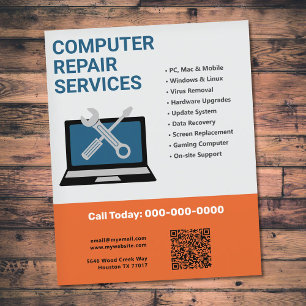 Flyer Servicios de reparación de computadoras Orange