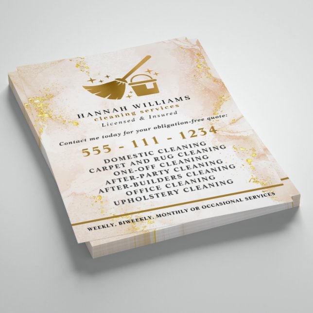 Flyer Servicios Elegantes De Limpieza De Mármol De Oro (Subido por el creador)