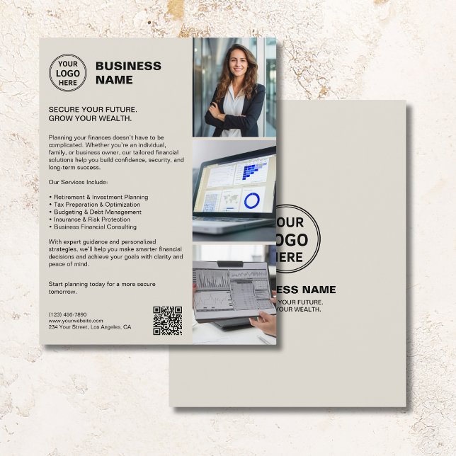 Flyer Servicios Financieros Profesionales QR con Logotip (Custom Logo QR Professional Financial Services Flyer)