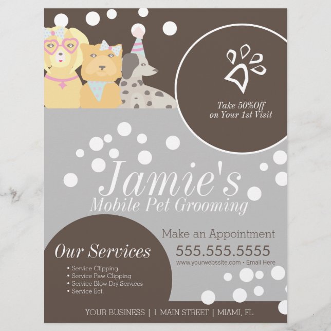 Flyer Servicios Lindos para Mascotas Aseo de Perro Burbu (Frente)
