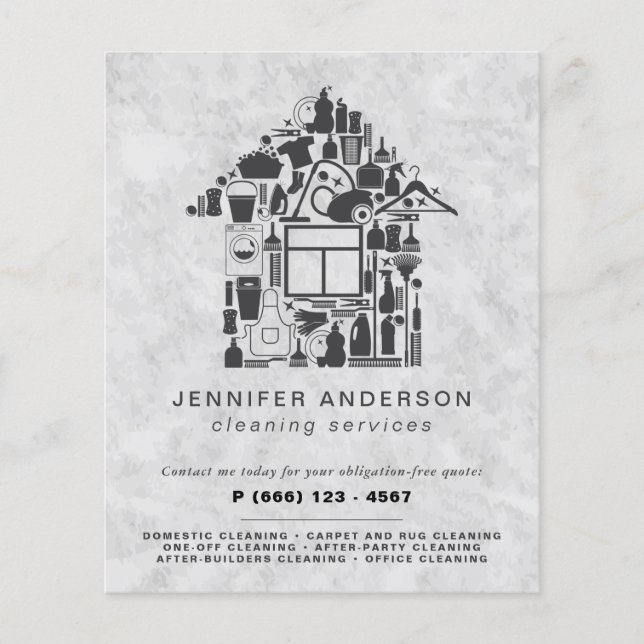 Flyer Servicios modernos de limpieza de grises (Frente)